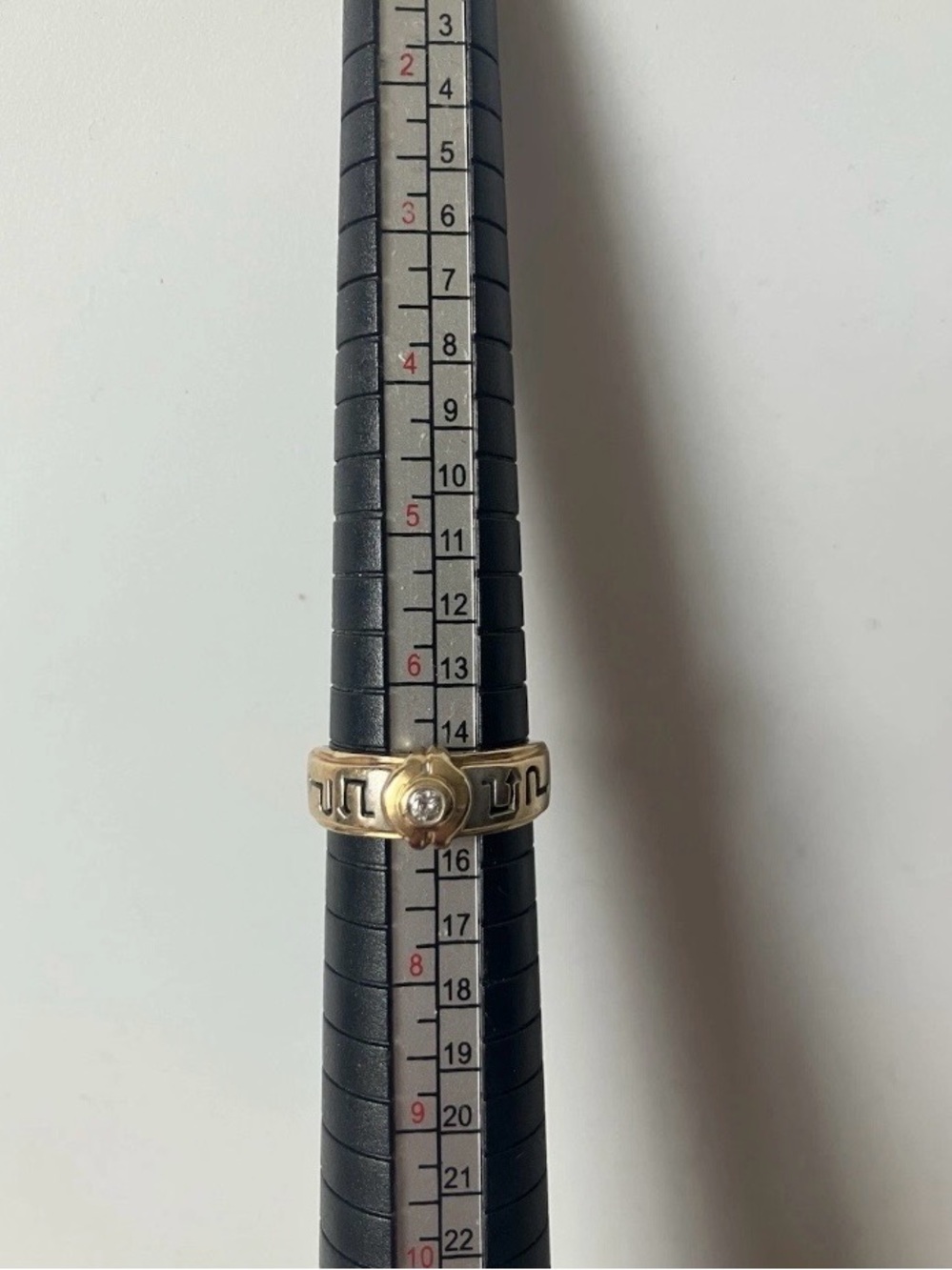 John C Rinker 14K Yellow Gold Greek Key Meander Diamond Accent Ring Sz 7 3.53g.